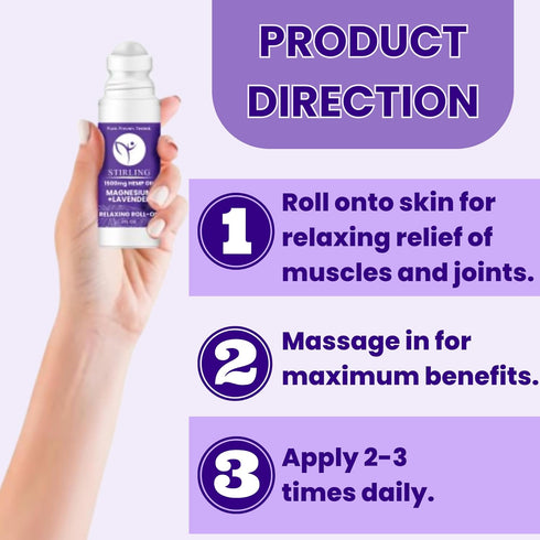 STIRLING Lavender Roll On Lotion - 1500mg Pure Hemp + Dead Sea Magnesium for Relaxation & Better Sleep