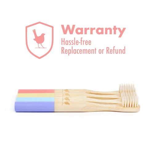 Kids Bamboo Toothbrush Set of 4 with Soft Bristles, Eco Friendly, BPA Free