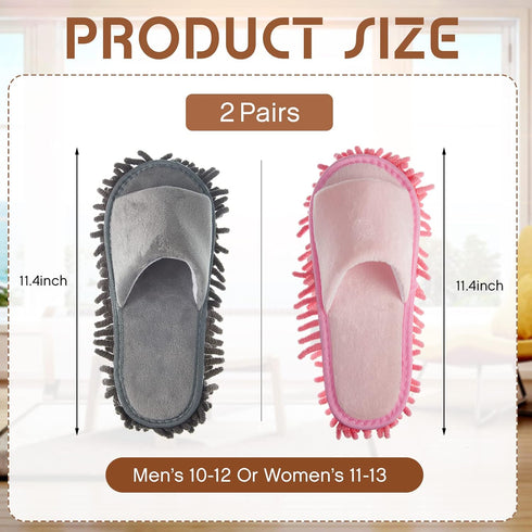 2 Pairs Microfiber Cleaning Mop Slippers for Floor Cleaning, Washable Unisex Dusting Slippers, Dirt Cleaning Tool