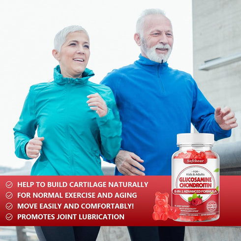 Sugar Free Glucosamine Chondroitin Gummies - Extra Strength Joint Support, Raspberry Flavored, 120 Count