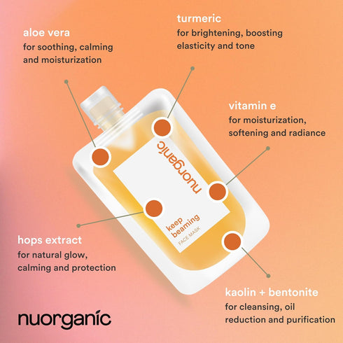 nuorganic Turmeric Face Mask - Soothing, Acne Clearing, Exfoliating, Pore Refining - Airtight Squeezy Tube, 12 Months
