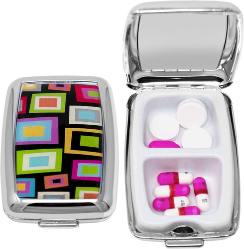 Set of 2 Dual-Compartment Rectangular Pocket Purse Pill Box & Organizer with