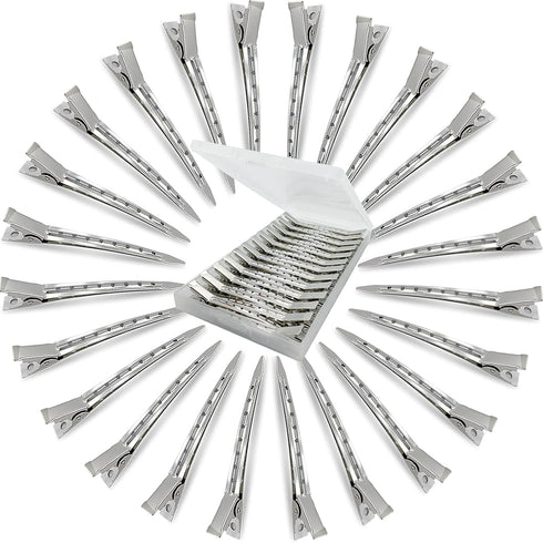 HiJeaton 24Pcs Metal Duck Billed Hair Clips for Women, Silver Styling Sectioning Hair Pins