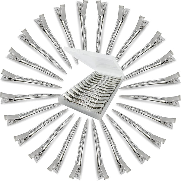 HiJeaton 24Pcs Metal Duck Billed Hair Clips for Women, Silver Styling Sectioning Hair Pins