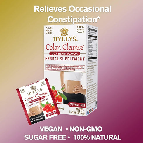 Hyleys Colon Cleanse Tea, Goji Berry Flavor - 25 Tea Bags (1 Pack) for Digestive Health