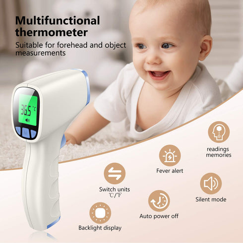 Forehead Thermometer, Non Contact Thermometer for Forehead and Object Surface Measurement with Instant Reading and Fever Warning for Kids and Adults (Sky Blue)