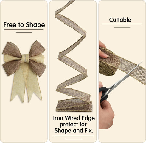 TONIFUL Burlap Wired Ribbon, 1-1/2 Inch Faux Burlap Ribbons for Christmas and Gift Wrapping Decoration