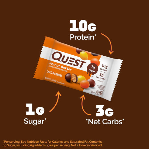 Quest Nutrition Coated Candies, Peanut Butter, 1g Sugar, 10g Protein, Gluten Free, Keto Friendly, 12 Count