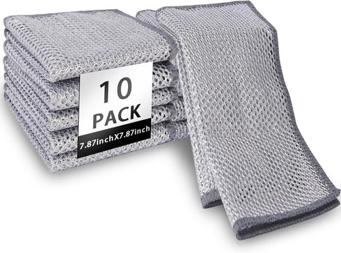 10 Pack Double Layer Non-Scratch Wire Dishcloth for Wet and Dry, Reusable Steel Wool Scrubber for Kitchen Cleaning