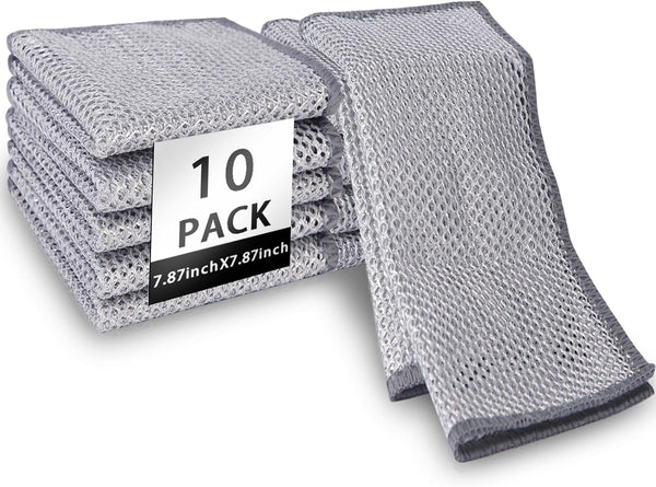 10 Pack Double Layer Non-Scratch Wire Dishcloth for Wet and Dry, Reusable Steel Wool Scrubber for Kitchen Cleaning