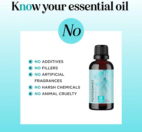 Peppermint Essential Oil for Diffuser Aromatherapy - 100% Pure Oil for Hair, Skin, Nails, 1oz