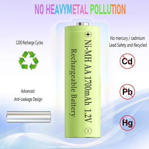 Teneyuuo 8 Packs 1.2V 1700mAh NI-MH AA Rechargeable Batteries Long Lasting for Home Device, Electric Toys, Remotes Toy