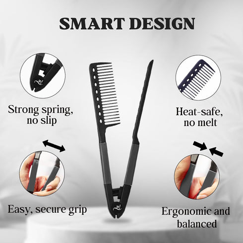 HerStyler Hair Comb - Versatile Styling Comb for Straightening, Protects Hands, Travel Friendly, Black, 1 Count Pack