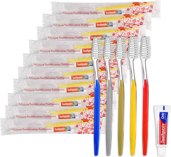 20pcs Disposable Toothbrushes with Toothpaste - 5 Colors
