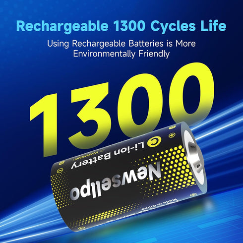 Newsellpo 4 Pack, 1.5V 5000mWh LR14 4-in-1 Rechargeable C Batteries Lithium C Size Battery C Cell with USB-C Charging