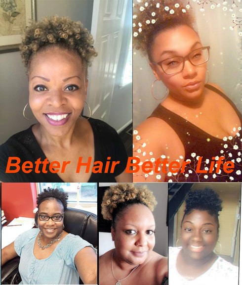 THEMIS HAIR Afro Puff Drawstring Ponytail for Black Women, Short Kinky Curly Hairpieces with Clips in Color T1B/27#