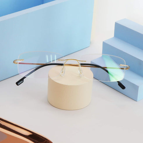 LifeArt Blue Light Blocking Glasses, Rimless Frame Tinted Lens, Stylish for Men and Women (Golden, No Magnification)