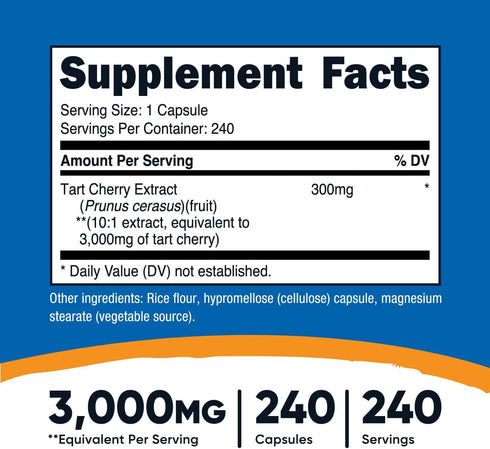 Nutricost Tart Cherry Extract 3000mg, 240 Vegetarian Capsules - Gluten Free, Non-GMO