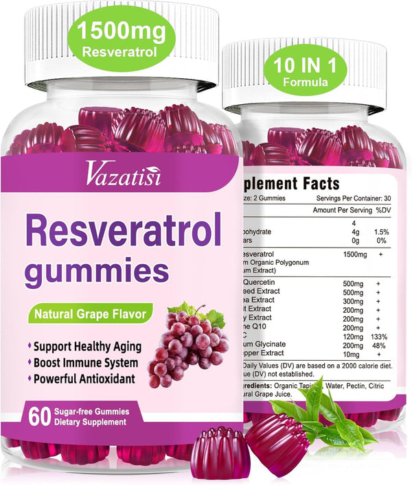 High Purity Resveratrol Gummies, 120 Gummies, 98% Trans-Resveratrol with Quercetin, Anti-Aging Supplement