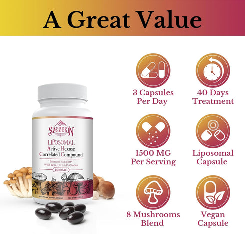 1500mg Liposomal Active Hexose Correlated Supplement, 240 Soft Gels, Beta-Glucans, Immune System Support