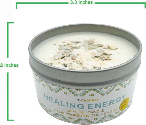Healing White Sage Candle with Sage Leaf, Himalayan Crystal Salt & Essential Oils