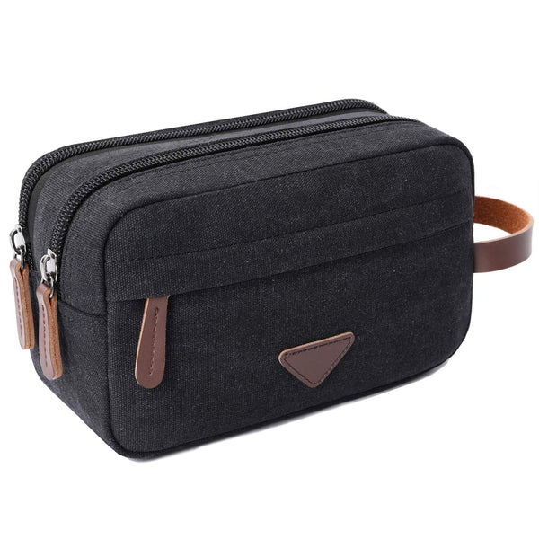 Mactso Mens Travel Toiletry Bag - Canvas Leather Cosmetic Organizer with Double Compartments
