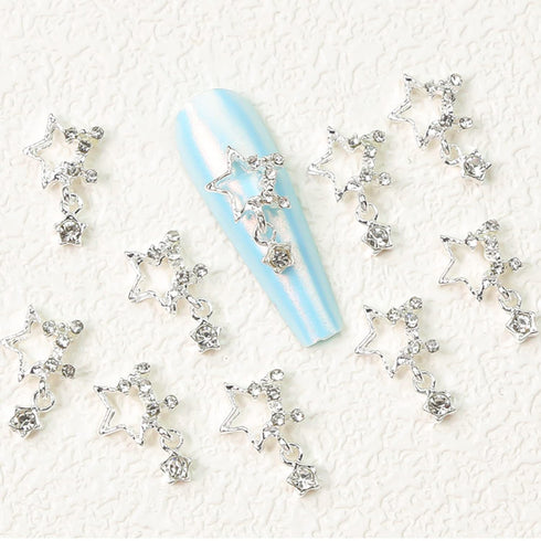 YECIRALA 40 Pcs Star Nail Charms, 3D Gold Silver Rhinestones and Gems for Acrylic Nails DIY Crafts Supplies