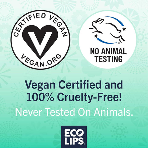 Vegan Lip Balm Sweet Mint by Eco Lips, 3 Pack Natural Bee Free with Candelilla Wax, Organic Cocoa Butter