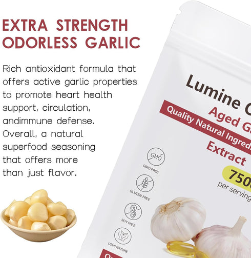 Lumine Organics 1PCS 7500mg 300Softgels,Vegetarian (1PCS-D) Aged Garlic Extract Capsules, Per Serving, Aged