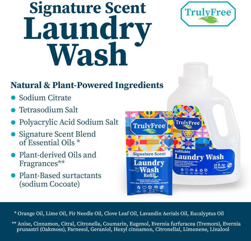 Laundry Detergent for Sensitive Skin, Plant-Based, Gentle & Safe for Baby Clothes, 50 Loads, Includes 1 Refillable
