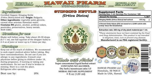 Stinging Nettle Alcohol-Free Liquid Extract, Organic Stinging Nettle (Urtica Dioica) Dried Leaf Glycerite, 2 oz