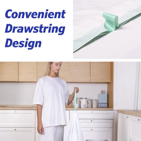 8 Gallon Drawstring Garbage Bags, 0.8 Mil Ultra Strong Medium Kitchen Trash Bags, 50 Count, White, Unscented