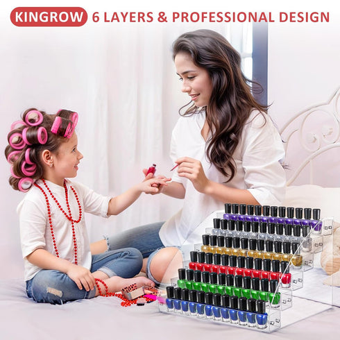 KINGROW Nail Polish Organizer, 72 Bottles Acrylic Display Rack, 6 Layers Makeup Organizer for Essential Oils