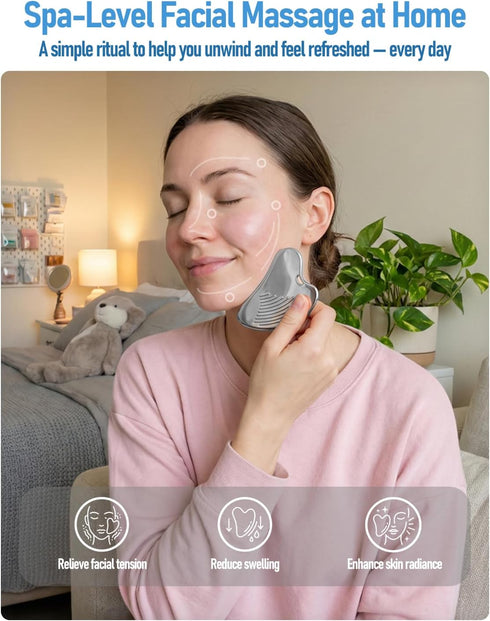 Non-Slip Grip Stainless Steel Gua Sha Tool for Face, Ribbed Facial Guasha Massage Tool, Cooling Metal Face Massager