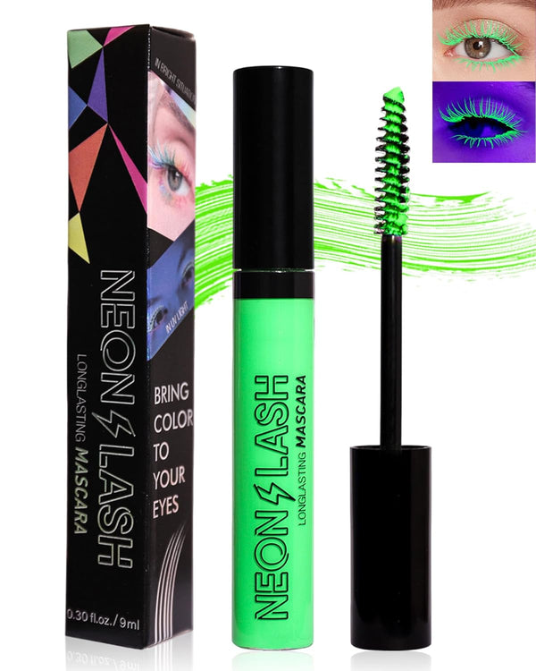 UV Glow Colored Mascara, 1 Pcs Green, Waterproof, Fast Dry Curling Non Clumping Mascara for St Patrick's Day