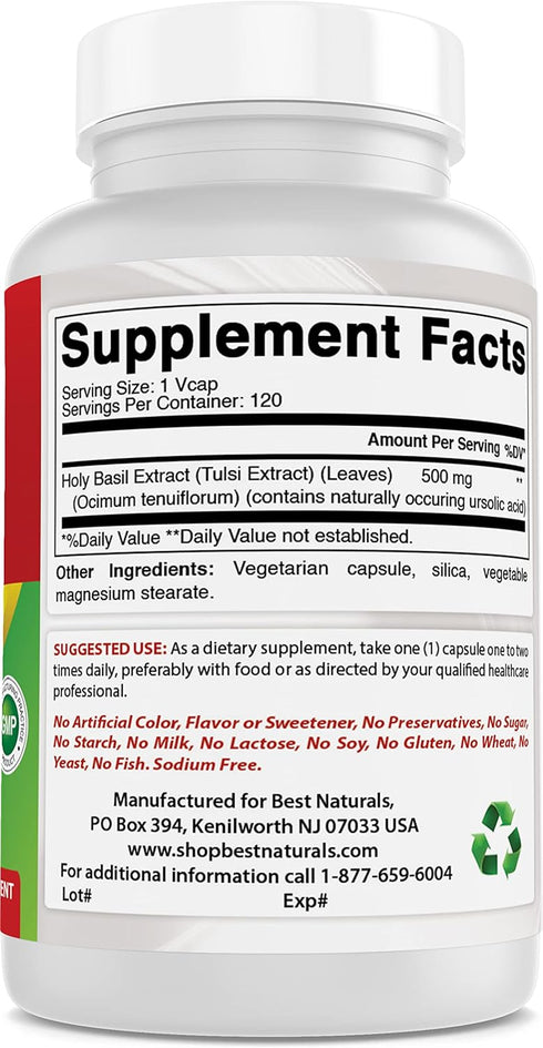Best Naturals Holy Basil Stress Management, 500 mg, 120 Veggie Capsules
