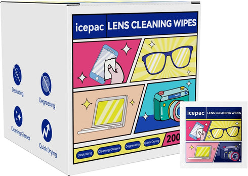 icepac Glasses Wipes Lens Cleaner- -Moistened Individual Wrapped Eye Glasses Cleaning Wipes |