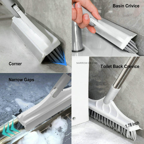 2 in 1 Cleaning Scrub Brush - V-Shape Stiff Bristle Floor Scrub Brush with Long Handle and 120° Rotating Squeegee