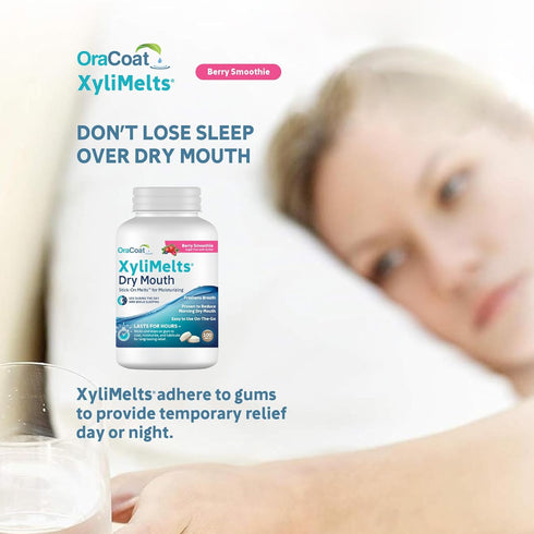 OraCoat XyliMelts Dry Mouth Relief Stick-On Melts Berry Smoothie with Xylitol, Non-Acidic, Stimulates Saliva, 100