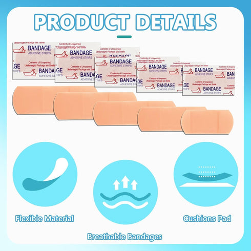 M-Aimee 1500 Pack (5 Pcs Variety Adhesive Bandages Bulk Waterproof Adhesive Breathable Bandages for Sensitive Skin