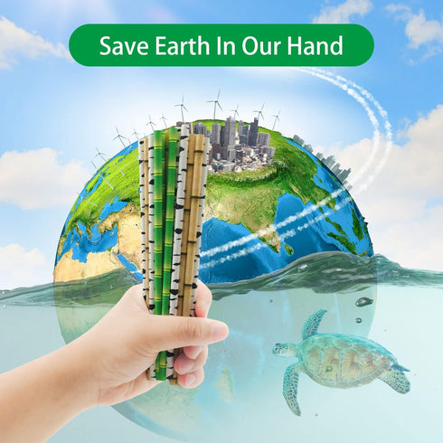 Biodegradable Green Bamboo Printed Paper Drinking Straws - Pack of 100 Disposable Straws