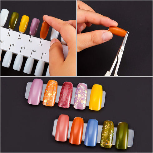 Maitys 6 Sets 216 Tips Double Layer Nail Color Display Card, Plastic Nail Polish Sample Display with Chain
