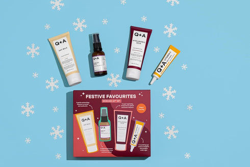 Q+A Festive Favourites Gift Set | Hyaluronic Acid Moisturiser (75ml), Oat Milk Cream Cleanser (75ml), Azelaic Acid