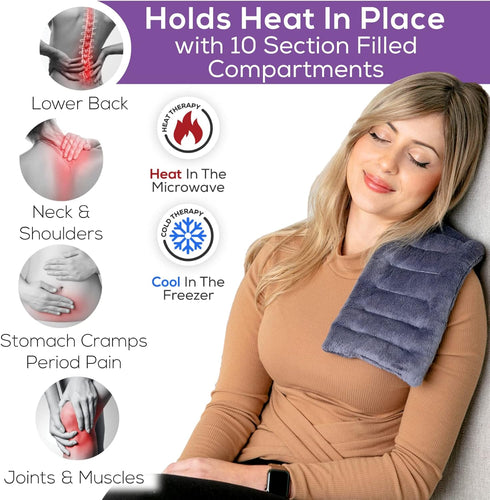 Microwave Heating Pad for Cramps, 6"x16" Reusable Heat Pack, Moist Heating Pad for Muscle Aches