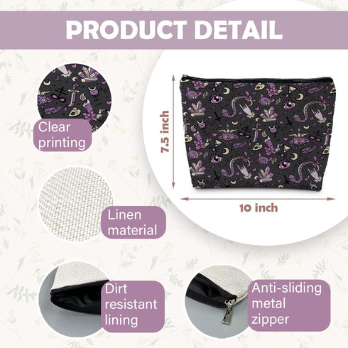 Purple and Black Halloween Makeup Bag, Witchy Gifts for Women, Goth Gothic Makeup Bag for Halloween