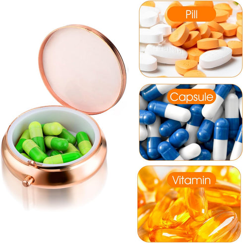 WLLHYF Pillbox Pill Box Cute Small Pill Box for Purse & Pocket Medicine Organizer Travel Waterproof Pill Case Metal