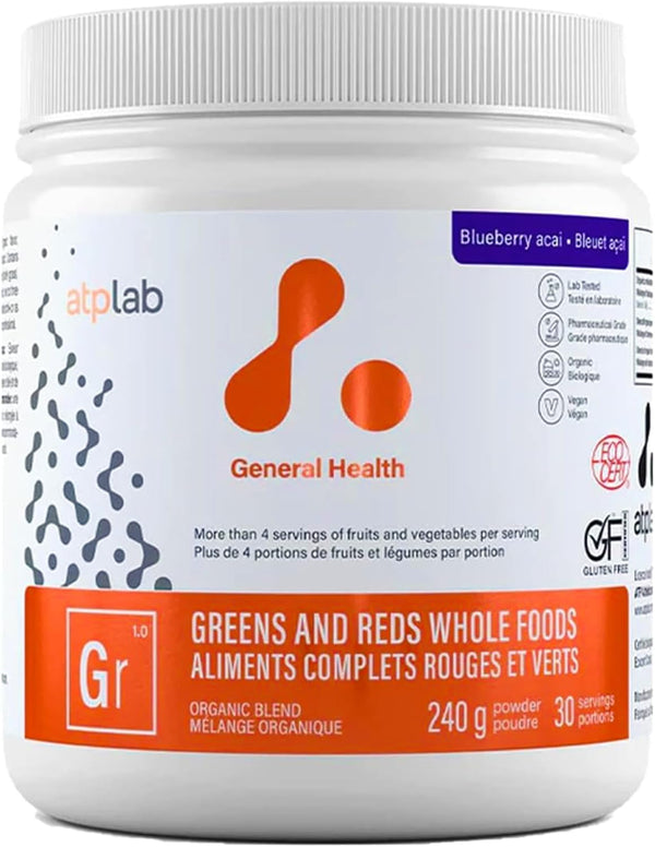 ATP LAB - Greens and Reds Whole Foods - Blueberry Acai, 240 g for Nutritional Support