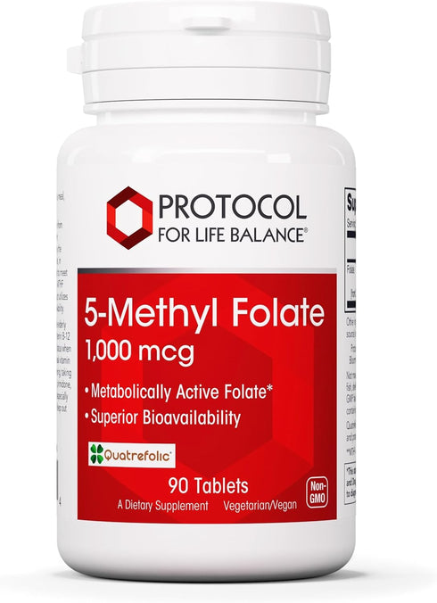 PROTOCOL FOR LIFE BALANCE 5-Methylfolate 1,000mcg, Superior Bioavailability, Folate Supplement for Brain Support, 90