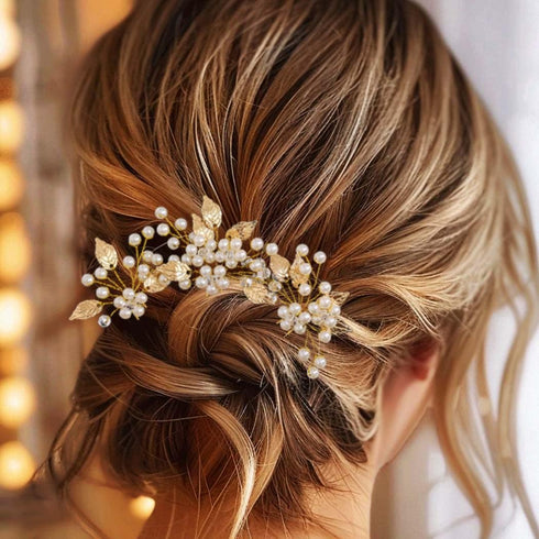 Heread Pearl Bride Wedding Hair Pins | Leaf Bridal Head Piece Flower Hair Accessories for Women (Pack of 3)