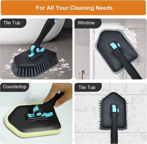 Shower Cleaning Brush with Long Handle, 3 in 1 Tub and Tile Scrubber Brush, 50.4'' Extendable for Bathroom Cleaning